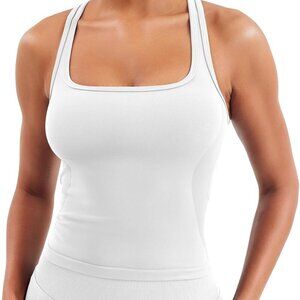Estile Women's Seamless Racerback Workout Tank Top, White, Medium